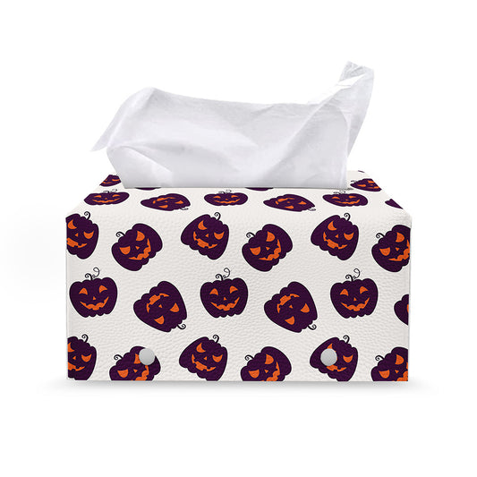 Purple Halloween Pumpkin Pattern Print Leather Tissue Box Cover