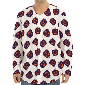 Purple Halloween Pumpkin Pattern Print Long Sleeve Baseball Jersey