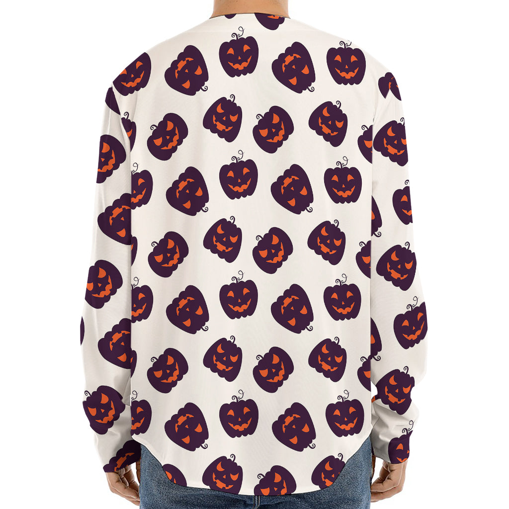 Purple Halloween Pumpkin Pattern Print Long Sleeve Baseball Jersey