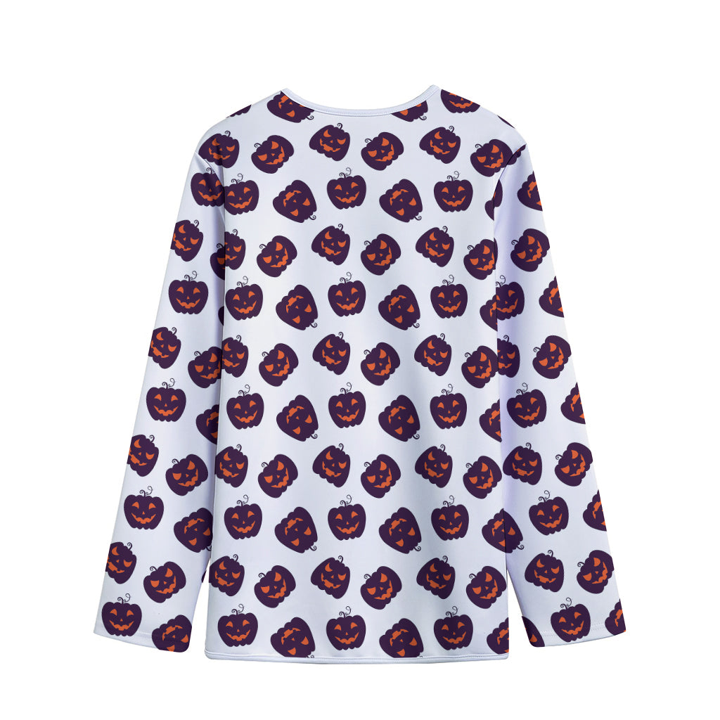 Purple Halloween Pumpkin Pattern Print Long Sleeve Short Coat