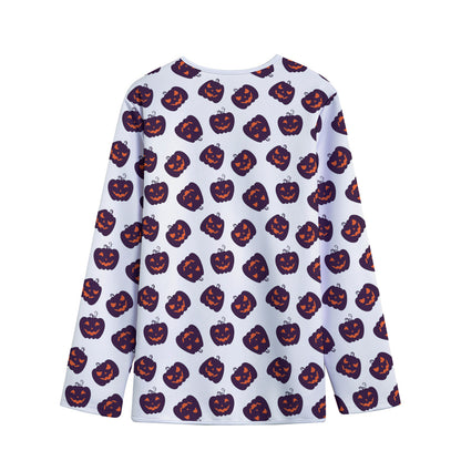 Purple Halloween Pumpkin Pattern Print Long Sleeve Short Coat