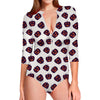 Purple Halloween Pumpkin Pattern Print Long Sleeve Swimsuit