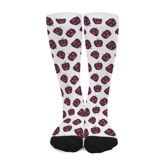 Purple Halloween Pumpkin Pattern Print Long Socks