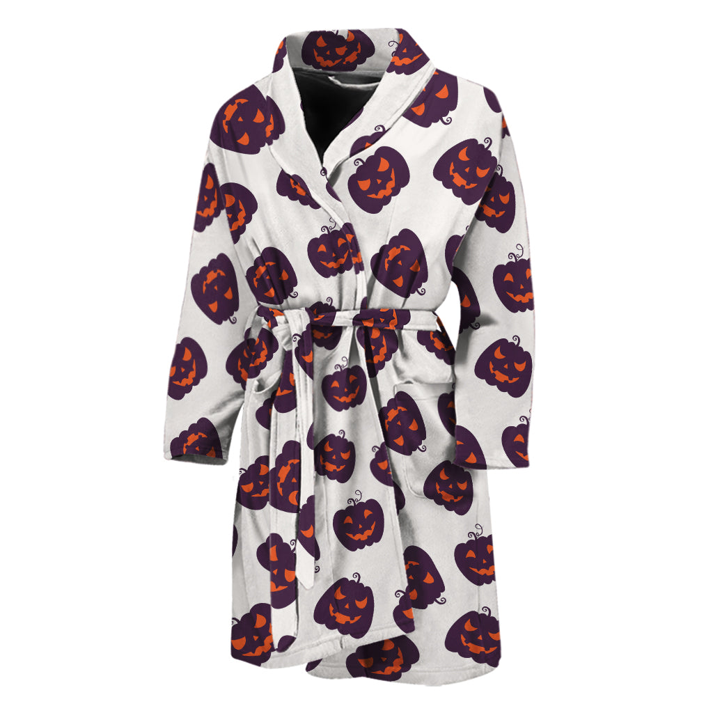 Purple Halloween Pumpkin Pattern Print Men's Bathrobe