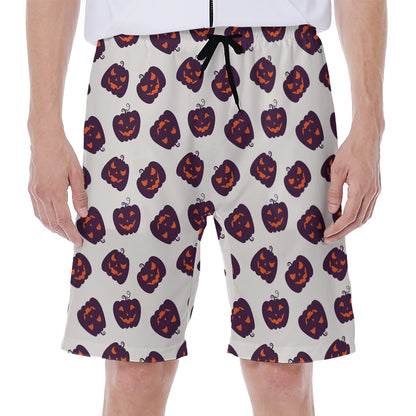 Purple Halloween Pumpkin Pattern Print Men's Beach Shorts