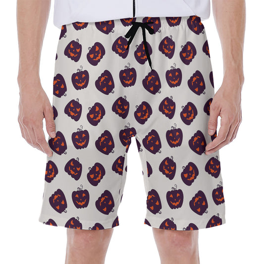 Purple Halloween Pumpkin Pattern Print Men's Beach Shorts
