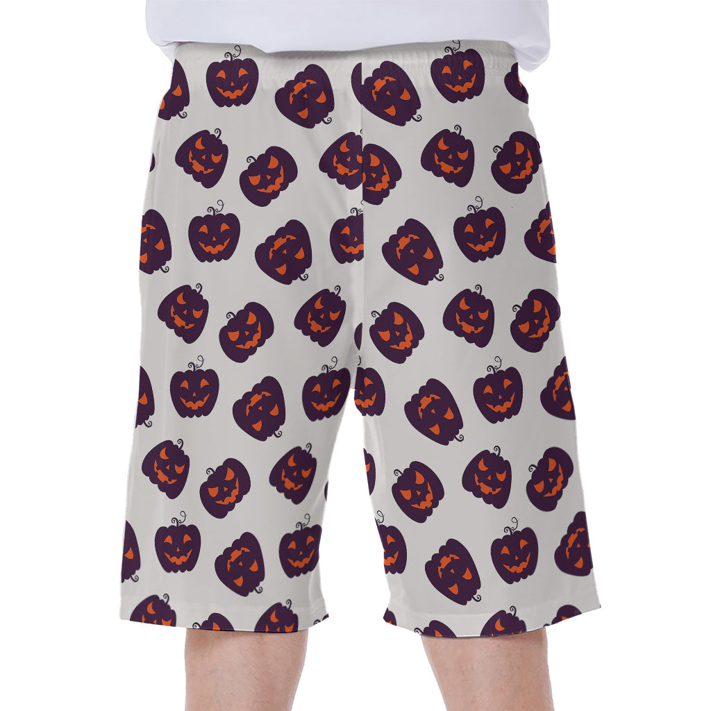 Purple Halloween Pumpkin Pattern Print Men's Beach Shorts