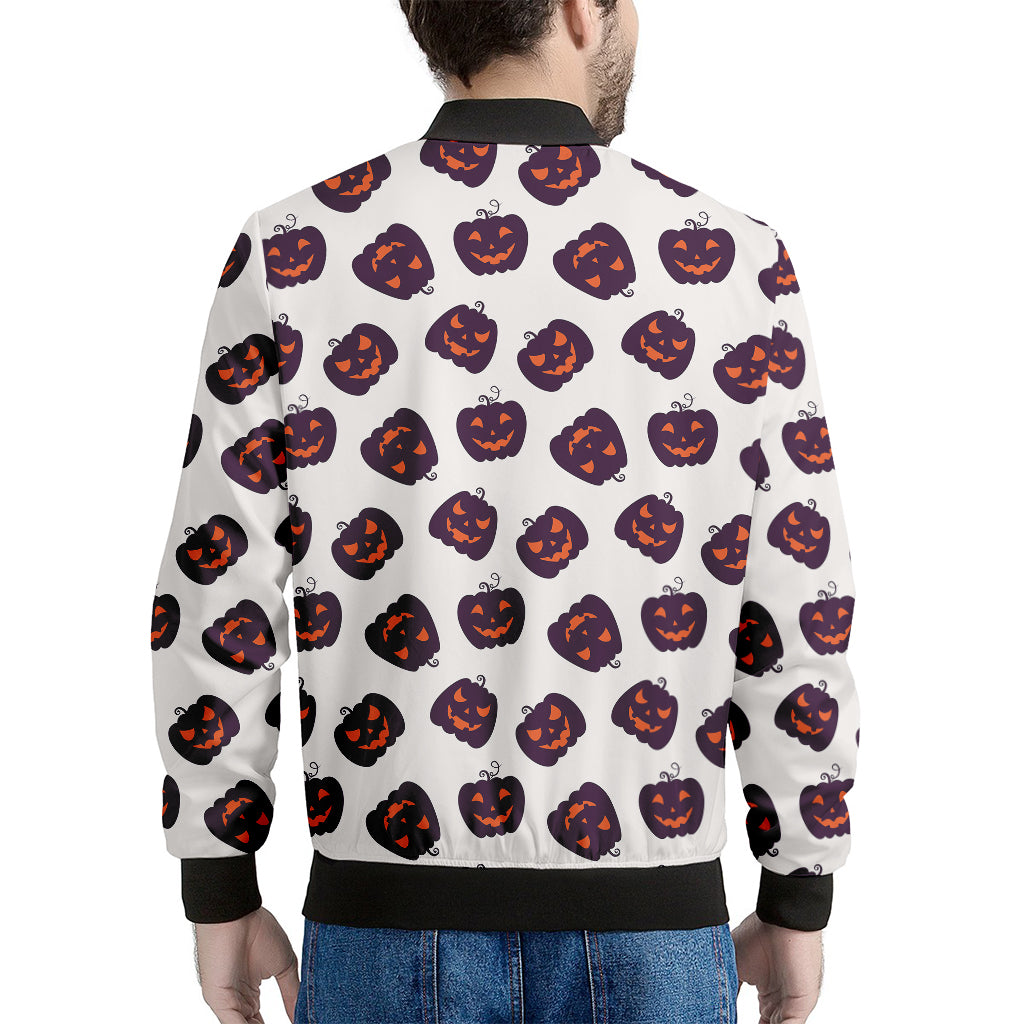 Purple Halloween Pumpkin Pattern Print Men's Bomber Jacket