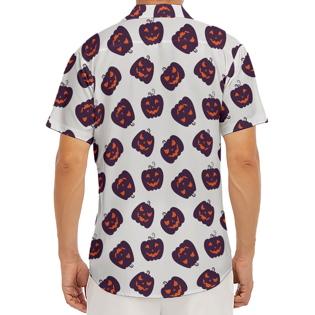 Purple Halloween Pumpkin Pattern Print Men's Deep V-Neck Shirt