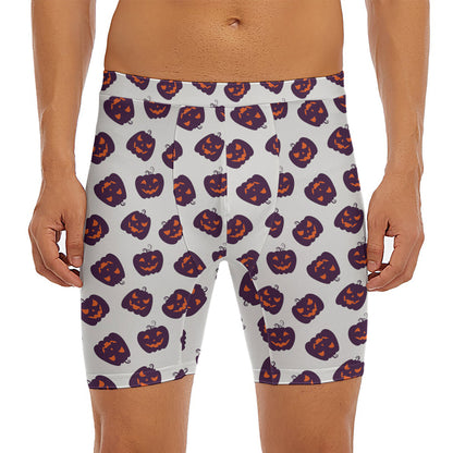 Purple Halloween Pumpkin Pattern Print Men's Long Boxer Briefs