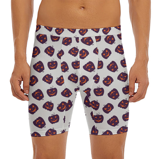 Purple Halloween Pumpkin Pattern Print Men's Long Boxer Briefs