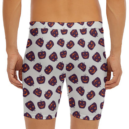 Purple Halloween Pumpkin Pattern Print Men's Long Boxer Briefs