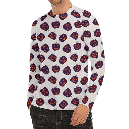 Purple Halloween Pumpkin Pattern Print Men's Long Sleeve Rash Guard