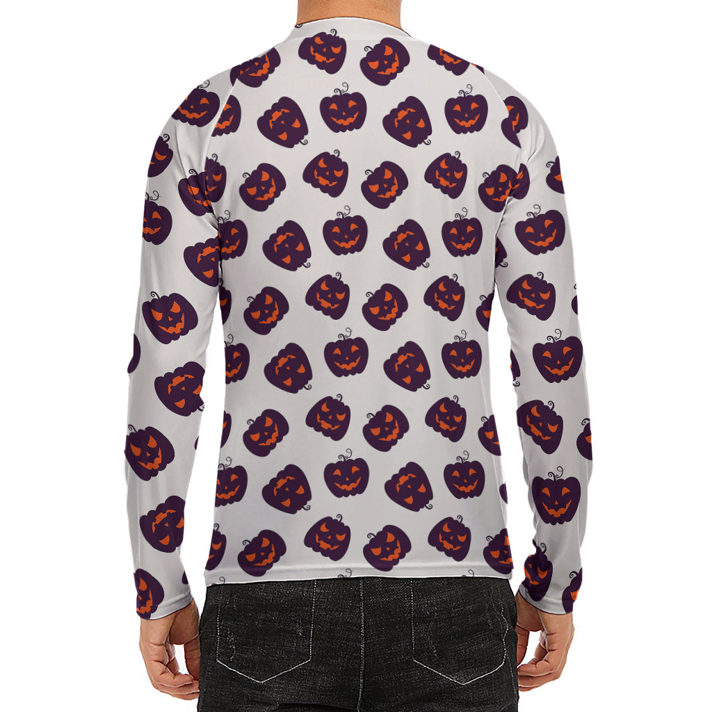 Purple Halloween Pumpkin Pattern Print Men's Long Sleeve Rash Guard