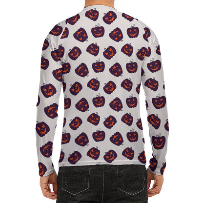 Purple Halloween Pumpkin Pattern Print Men's Long Sleeve Rash Guard