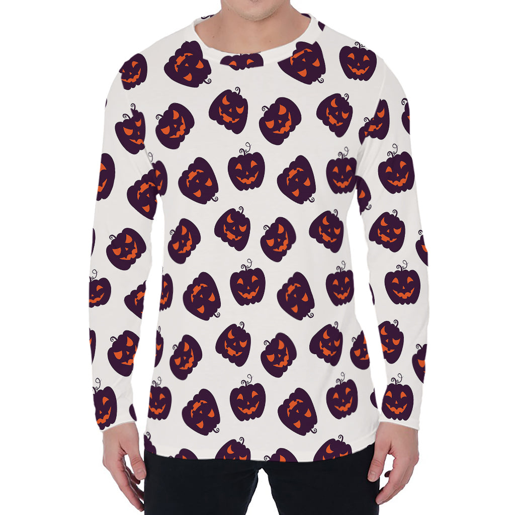 Purple Halloween Pumpkin Pattern Print Men's Long Sleeve T-Shirt