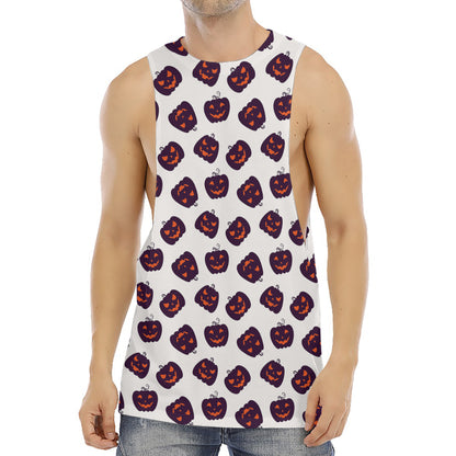 Purple Halloween Pumpkin Pattern Print Men's Muscle Tank Top