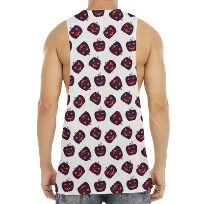 Purple Halloween Pumpkin Pattern Print Men's Muscle Tank Top