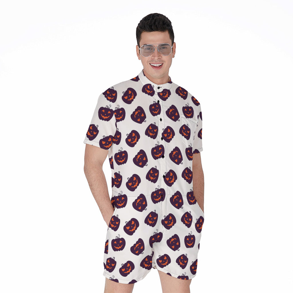 Purple Halloween Pumpkin Pattern Print Men's Rompers