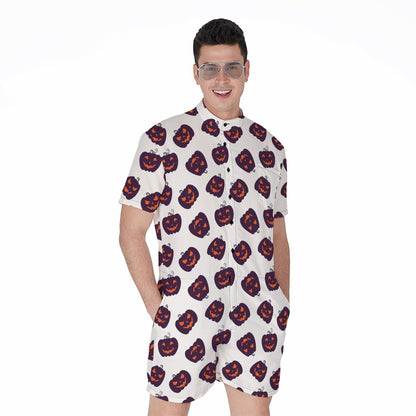 Purple Halloween Pumpkin Pattern Print Men's Rompers