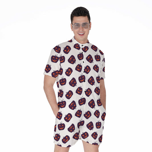 Purple Halloween Pumpkin Pattern Print Men's Rompers