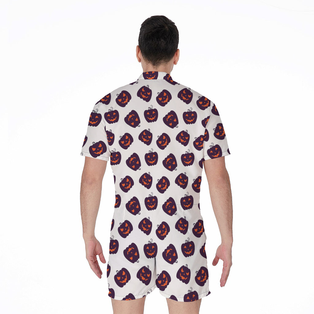 Purple Halloween Pumpkin Pattern Print Men's Rompers