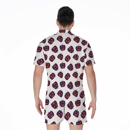Purple Halloween Pumpkin Pattern Print Men's Rompers