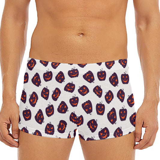 Purple Halloween Pumpkin Pattern Print Men's Short Boxer Briefs