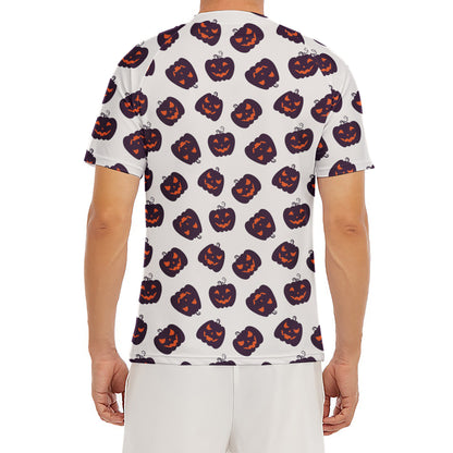 Purple Halloween Pumpkin Pattern Print Men's Short Sleeve Rash Guard