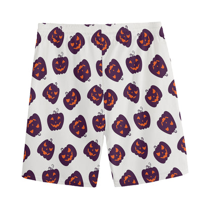 Purple Halloween Pumpkin Pattern Print Men's Sports Shorts