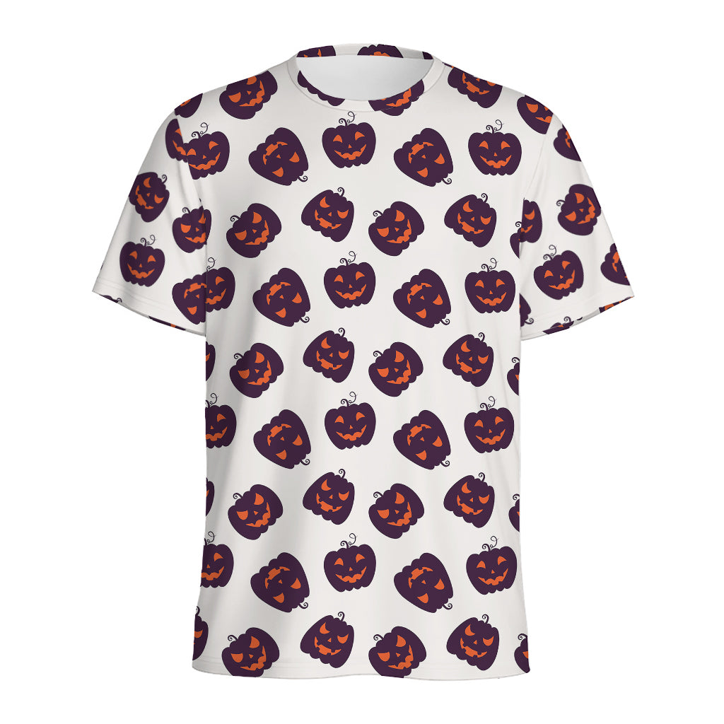 Purple Halloween Pumpkin Pattern Print Men's Sports T-Shirt
