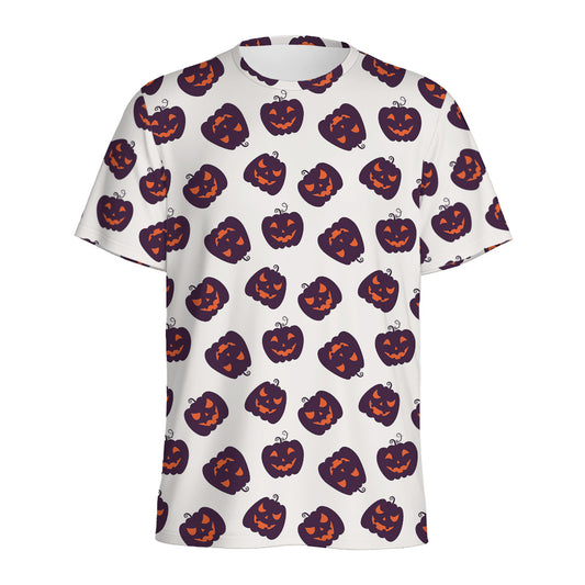 Purple Halloween Pumpkin Pattern Print Men's Sports T-Shirt