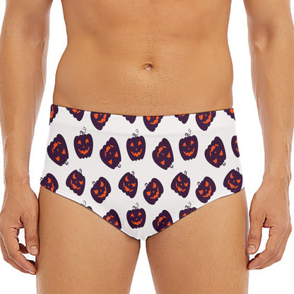 Purple Halloween Pumpkin Pattern Print Men's Triangle Swim Briefs