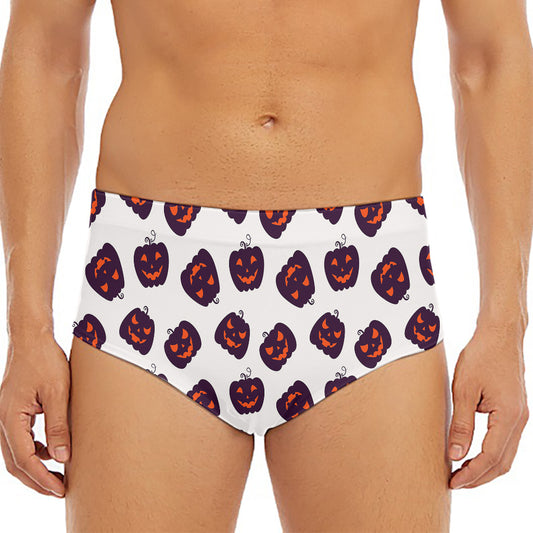 Purple Halloween Pumpkin Pattern Print Men's Triangle Swim Briefs