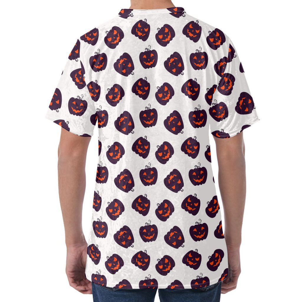 Purple Halloween Pumpkin Pattern Print Men's Velvet T-Shirt