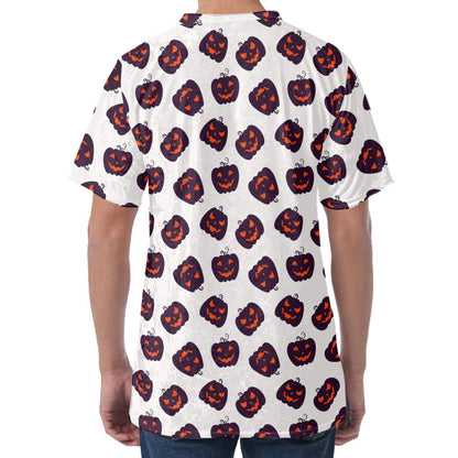 Purple Halloween Pumpkin Pattern Print Men's Velvet T-Shirt