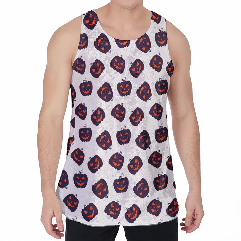 Purple Halloween Pumpkin Pattern Print Men's Velvet Tank Top
