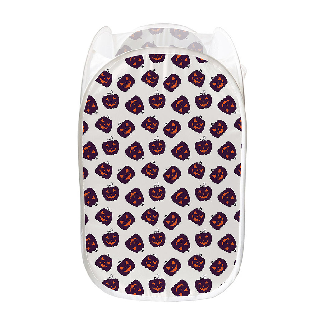 Purple Halloween Pumpkin Pattern Print Mesh Laundry Hamper