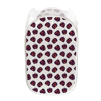 Purple Halloween Pumpkin Pattern Print Mesh Laundry Hamper