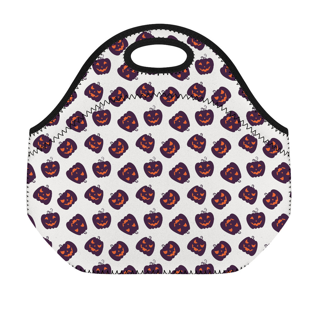 Purple Halloween Pumpkin Pattern Print Neoprene Lunch Bag