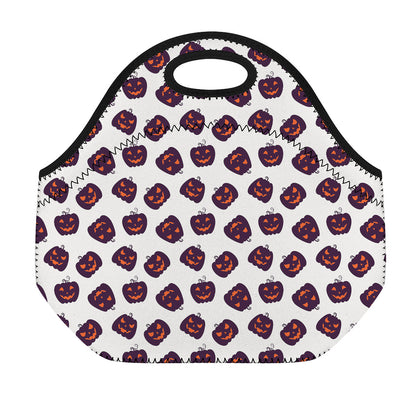 Purple Halloween Pumpkin Pattern Print Neoprene Lunch Bag