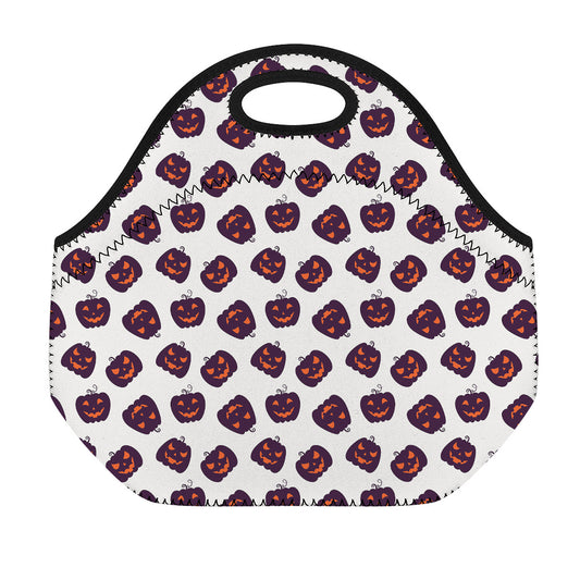Purple Halloween Pumpkin Pattern Print Neoprene Lunch Bag