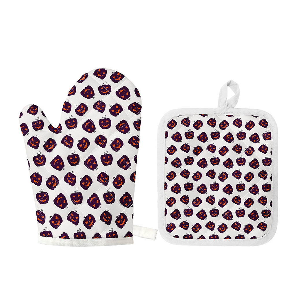 Purple Halloween Pumpkin Pattern Print Oven Mitt And Pot Holder Set