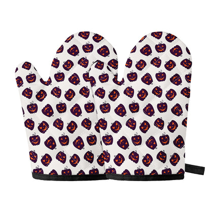 Purple Halloween Pumpkin Pattern Print Oven Mitts