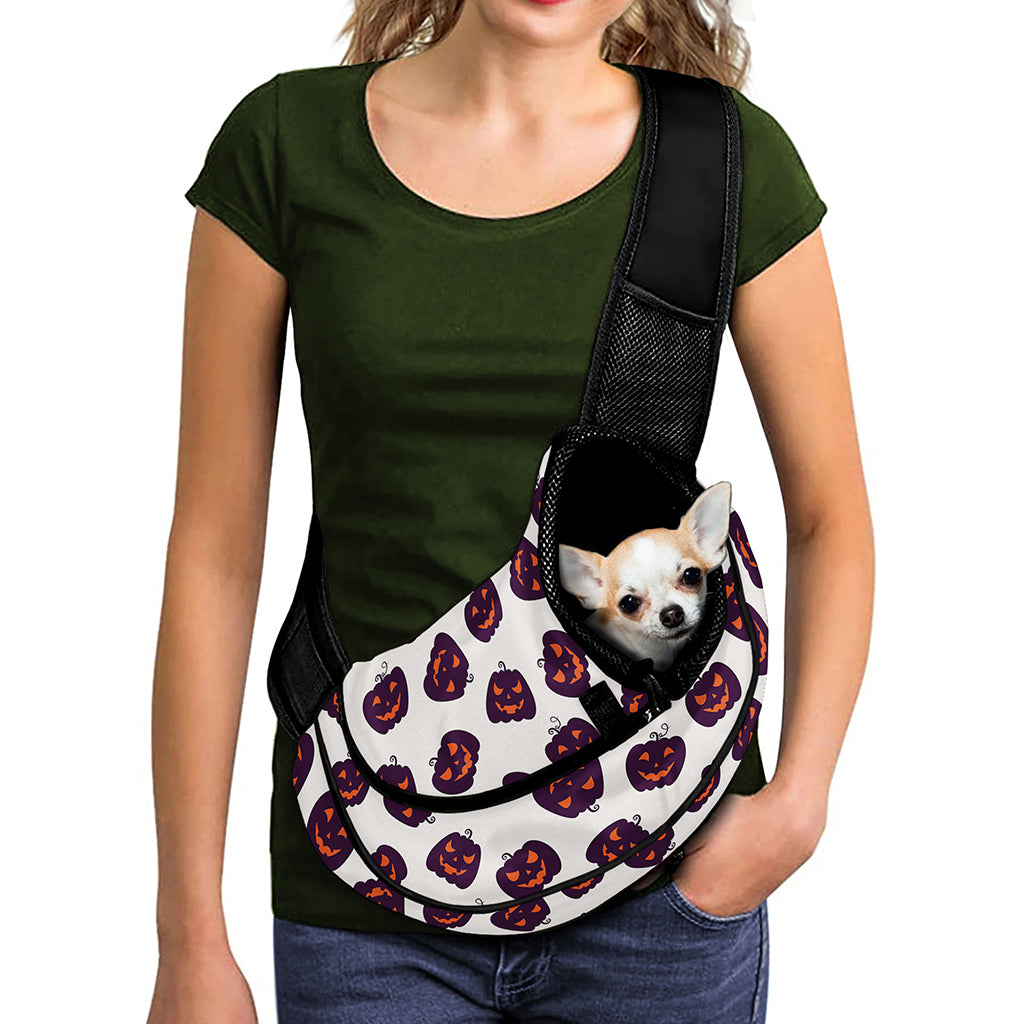 Purple Halloween Pumpkin Pattern Print Pet Sling Carrier
