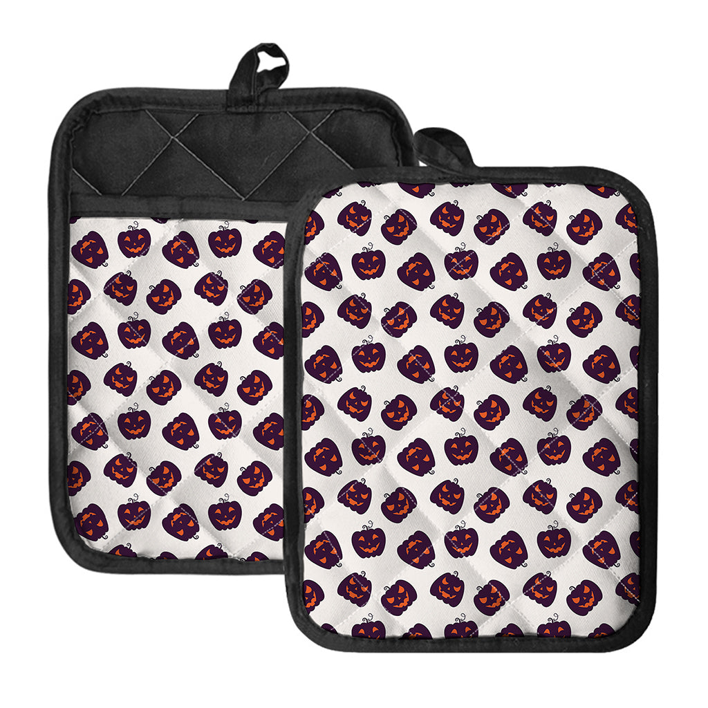 Purple Halloween Pumpkin Pattern Print Pot Holders With Pocket