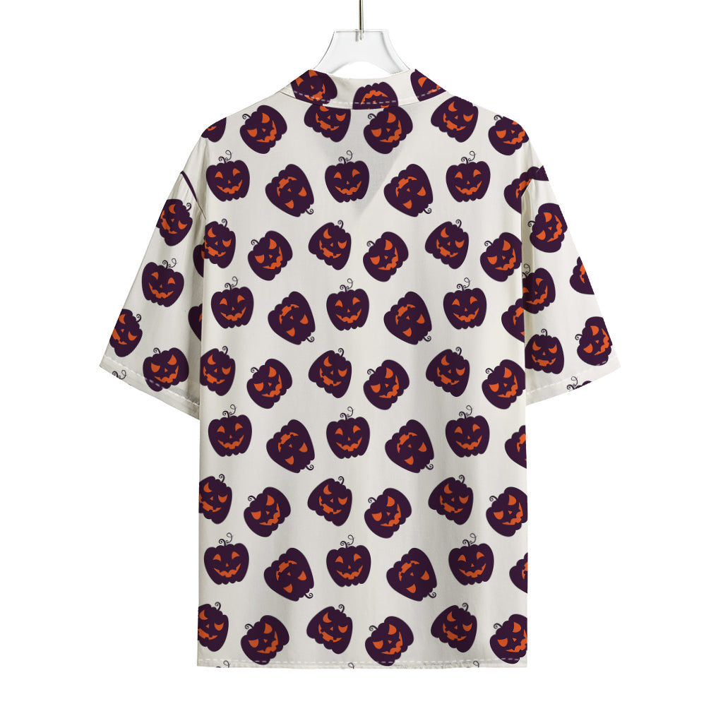 Purple Halloween Pumpkin Pattern Print Rayon Hawaiian Shirt
