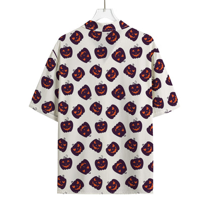 Purple Halloween Pumpkin Pattern Print Rayon Hawaiian Shirt