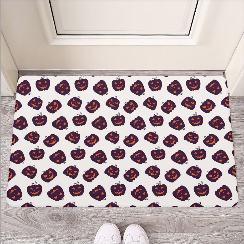 Purple Halloween Pumpkin Pattern Print Rubber Doormat