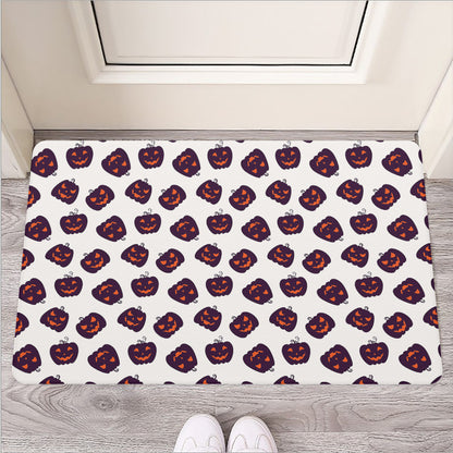 Purple Halloween Pumpkin Pattern Print Rubber Doormat